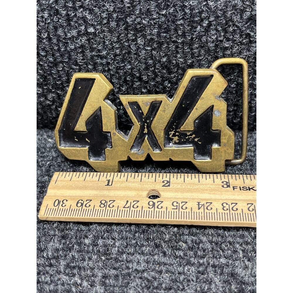 Vintage 4x4 Belt Buckle Solid Brass Taiwan R.O.C. 4079